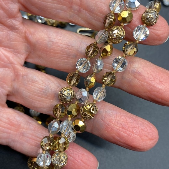 Faceted Glass Beads Triple Strand Crystal Necklace - Picture 6 of 7